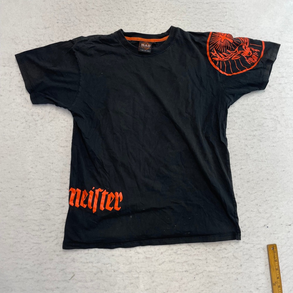 Jagermeister T Shirt Mens Large Black Orange Graphic Logo Short Sleeve